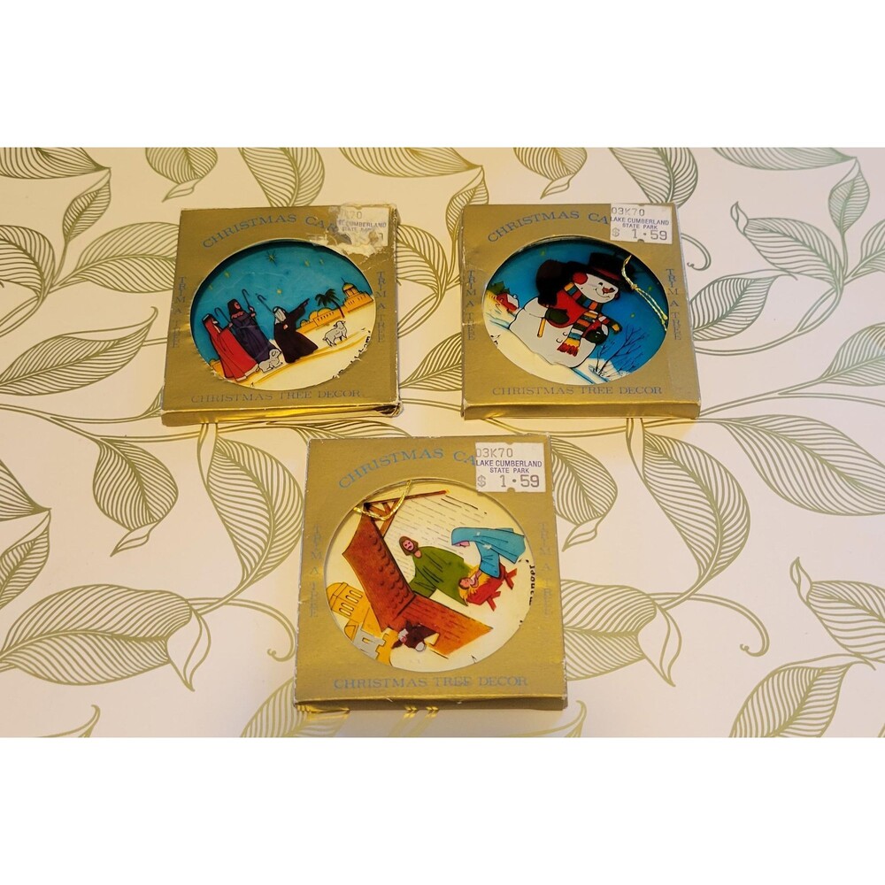 1970s Faux Stained Glass Christmas Ornaments 3 Translucent Christmas Tree Decor